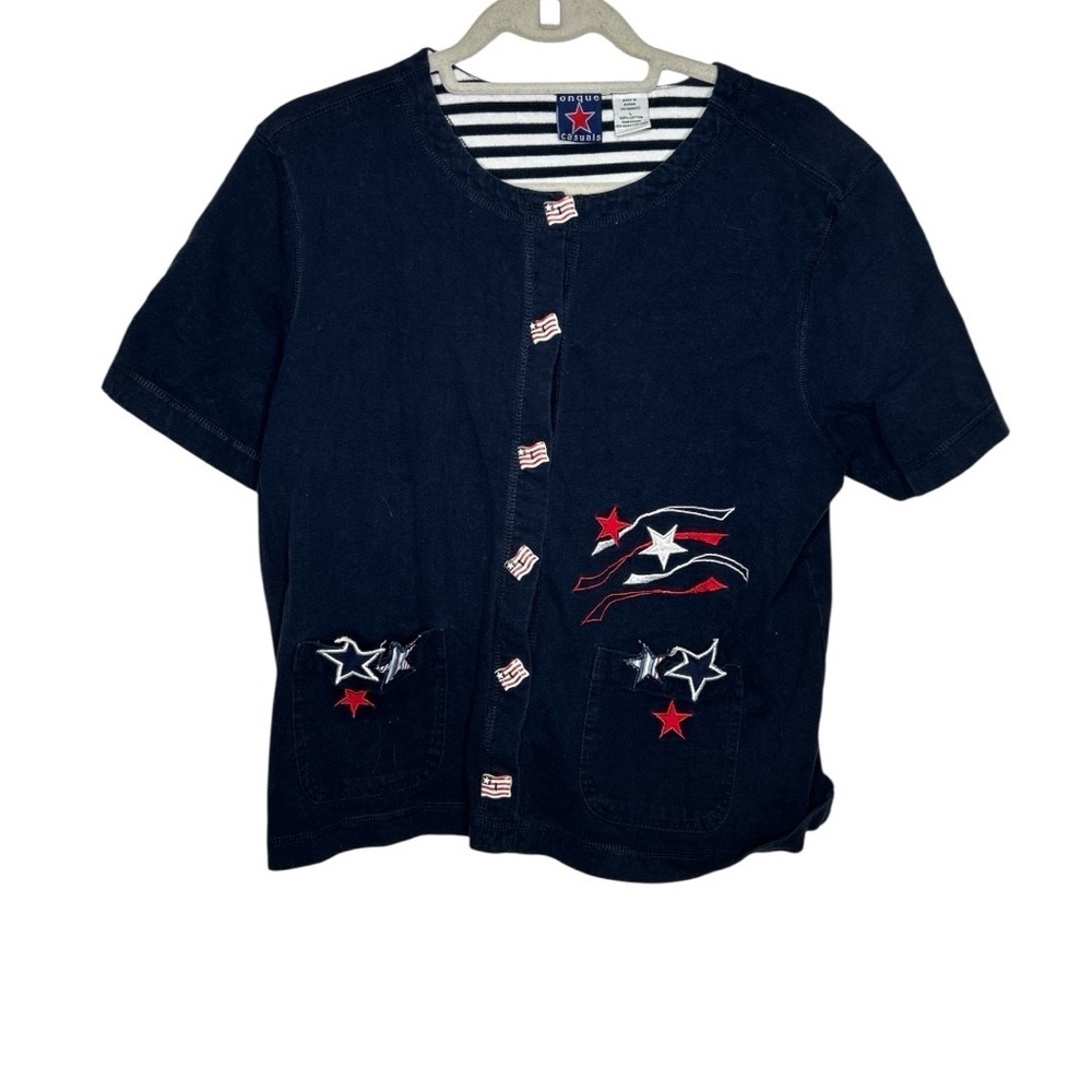 Onque Casuals Navy Blue Patriotic Button Cardigan Tee – Size L